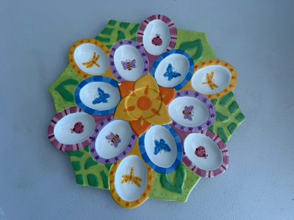 Whimsical Garden-Themed Ceramic Deviled Egg Platter
