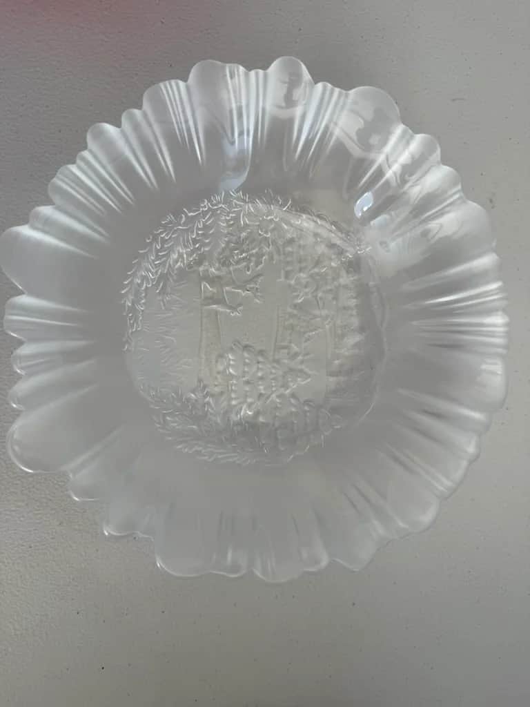 Vintage Scalloped Edge Clear Glass Bowl with Embossed Design