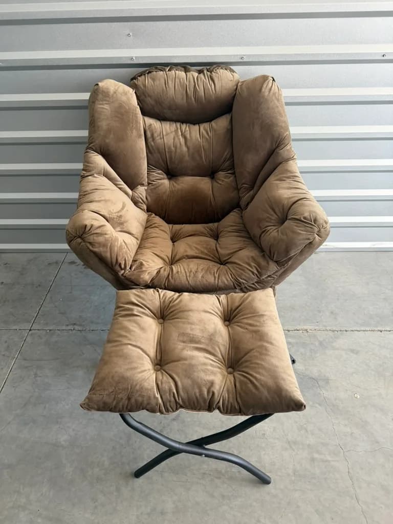 Brown Tufted Accent Chair with Ottoman