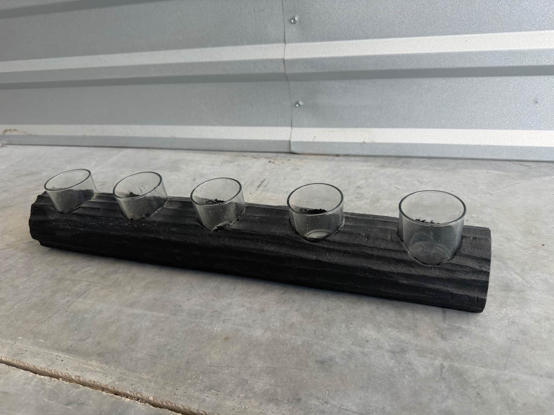 Rustic Black Wooden Log Candle Holder with 5 Glass Votives