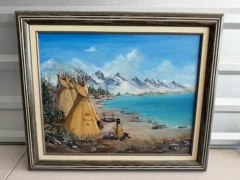 Framed Oil Painting - Landscape with Teepees