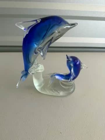 Blue and Clear Glass Dolphin Figurine